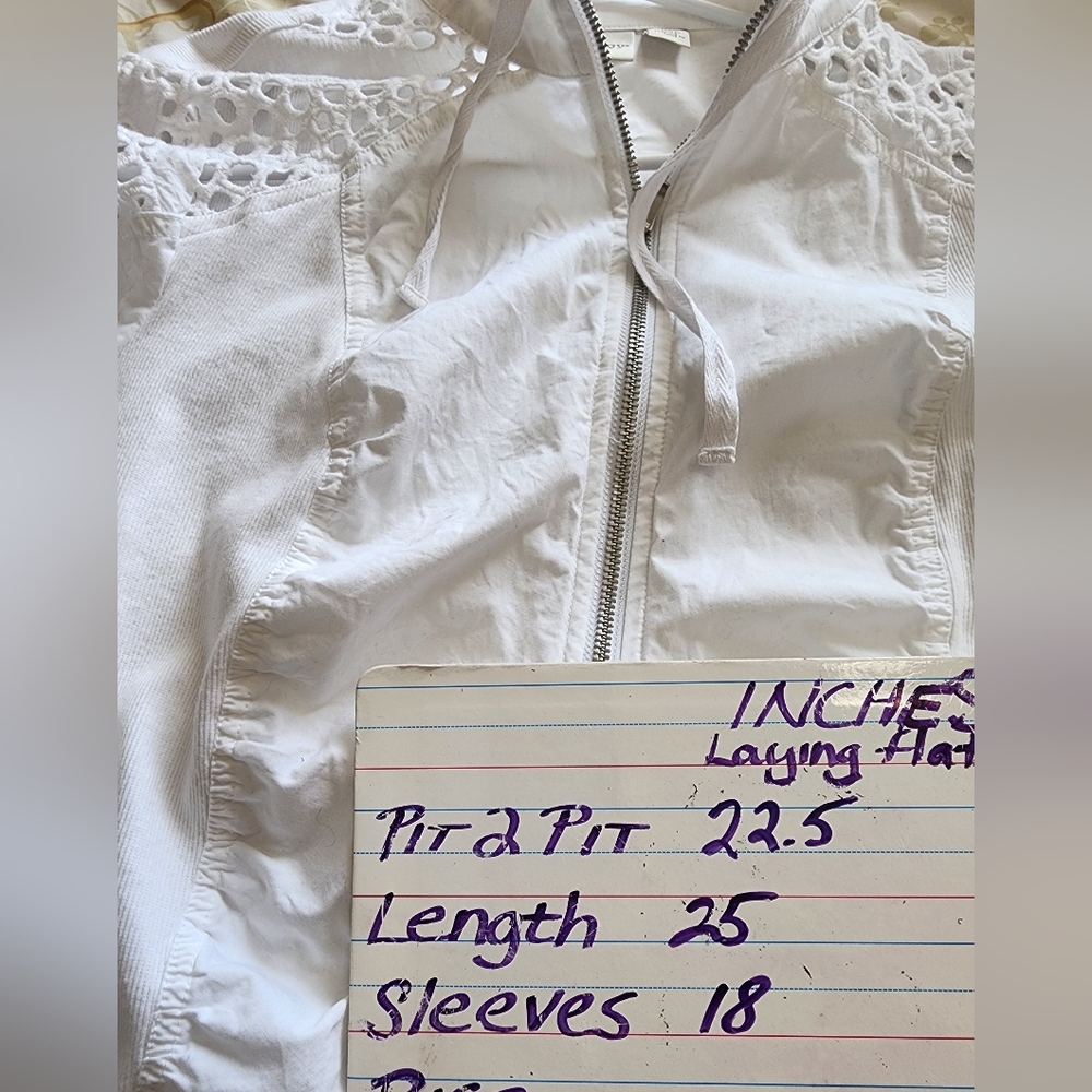 Chico’s Zenergy White Cotton Lace Zip Up Jacket SZ Large - Picture 7 of 7